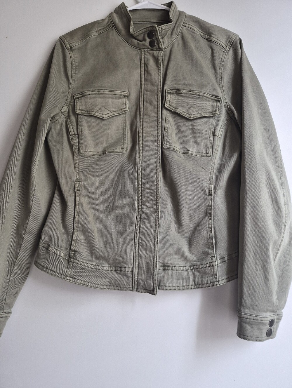 Liverpool Los Angeles Harpere Denim Moto Jacket Shadow Green Full Zip Sz M